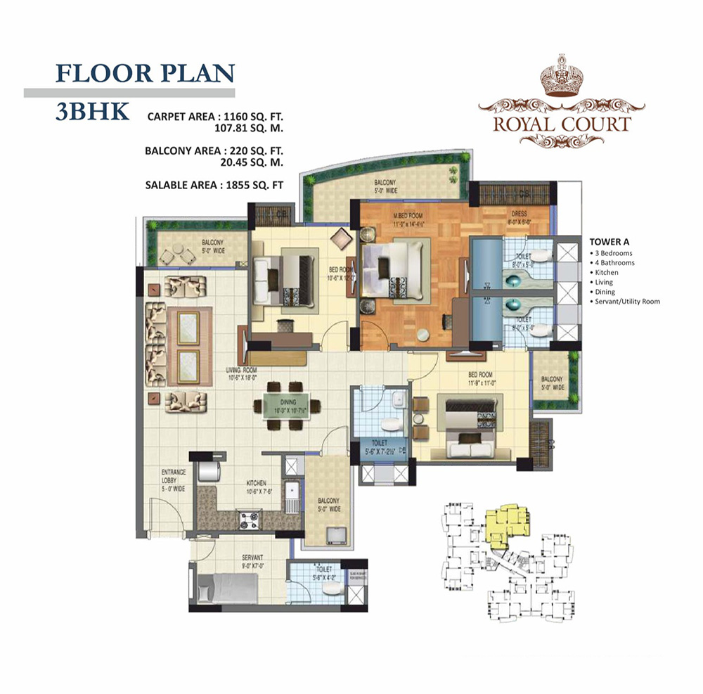 royal court 3 bhk apartments floor plan